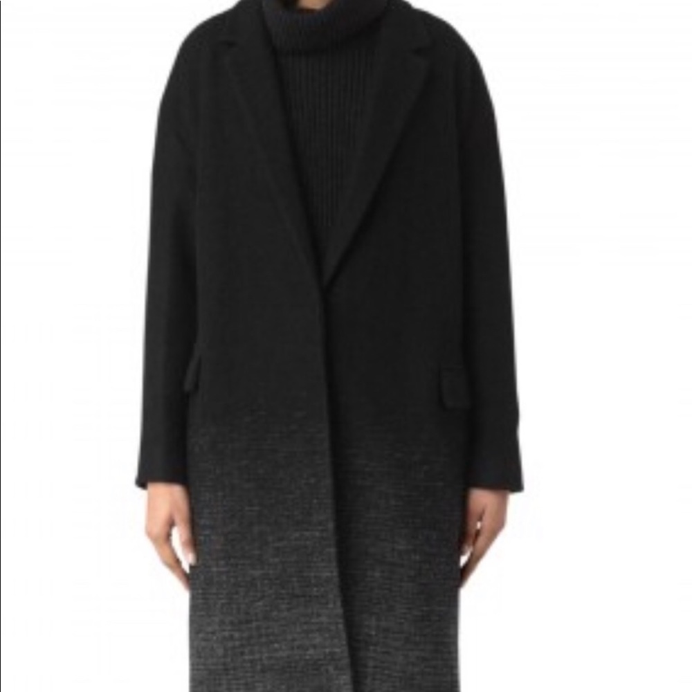 ALL SAINTS SANCIA BLACK GREY OVERSIZED WOOL COAT